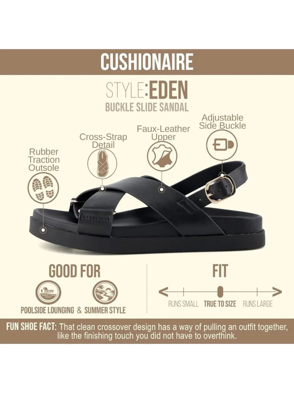 Women's Black Comfortable Arch Support Foam Eden Footbed Platform Sandal Shoes